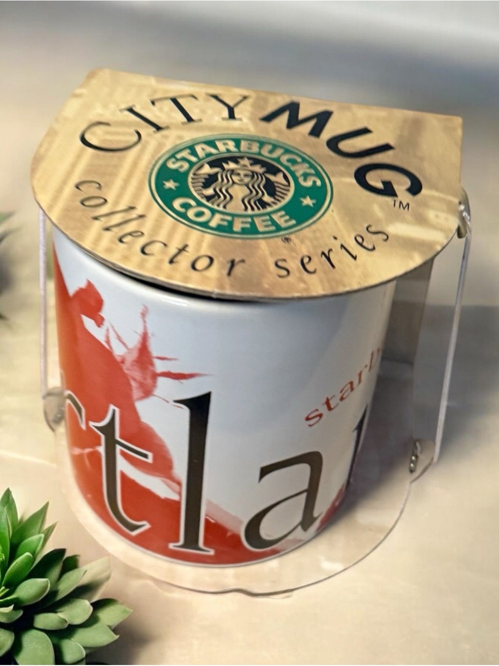 VTG 1994 Starbucks Portland CITY MUG Black Red ROSE 20 oz collectors series -NWT